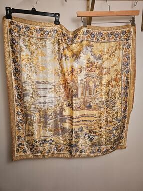 Roman Ruins Made in Italy Square Scarf on Damask Material